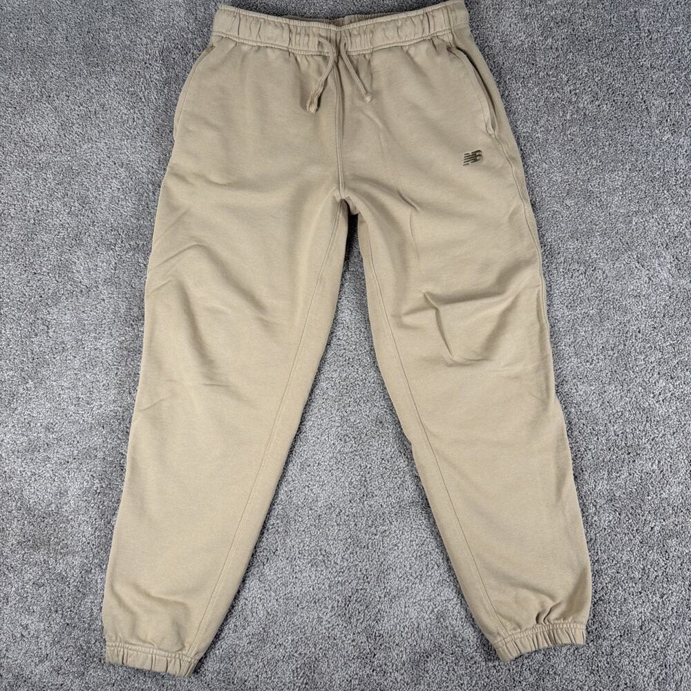 New Balance Joggers Men M Desert Taupe Brown French Terry Cotton Cuffed Sweats.